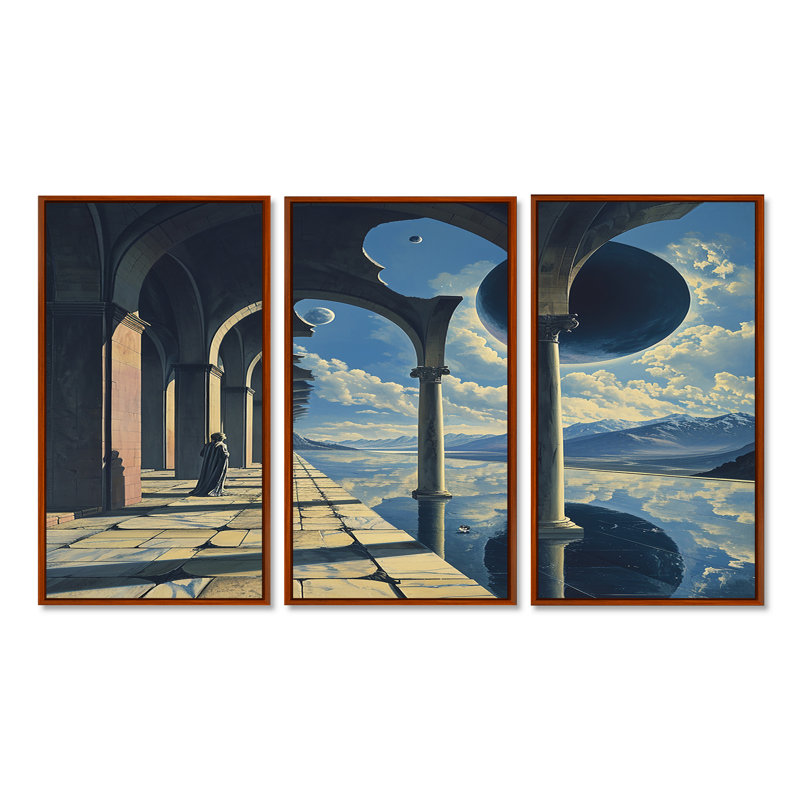 Graecyn - ensemble de décoration murale surréalisme, Cadre flottant brun, H 32 po x l 48 po x P 1 po