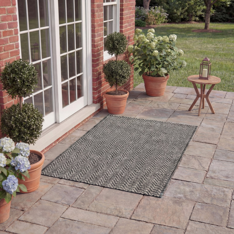 Tapis intérieur / extérieur noir / beige Arneshia, Black/Beige, Rectangle 6 pi 7 po x 9 pi 6 po