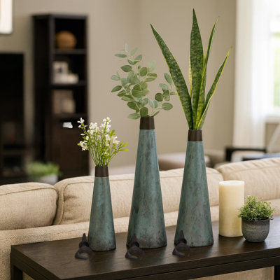 Decorative Bottle Vase with Removeable Lid for Home Decor – Stylish Tall Flower Vase for Table Centerpiece or Dining Room Decor – Set of 3, 23", 20", 16", Green