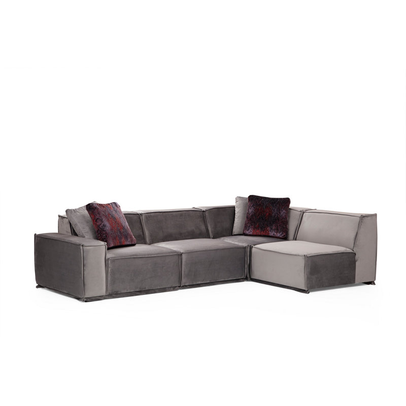 Élégant canapé d'angle avec structure en bois de hêtre, 118 x 75 x 30 pouces | Tissu 100% polyester, mousse grise douce et coussins en mousse de silicone | Comprend 4 coussins (20 x 20 po) | Coussins fixes, nettoyage à sec, conception hôtelière moderne