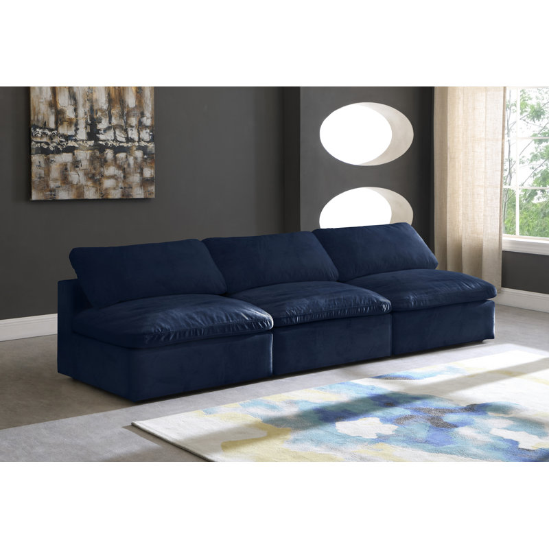 Canapé modulaire en velours sans accoudoirs avec coussins réversibles de 117 po, Velours marine
