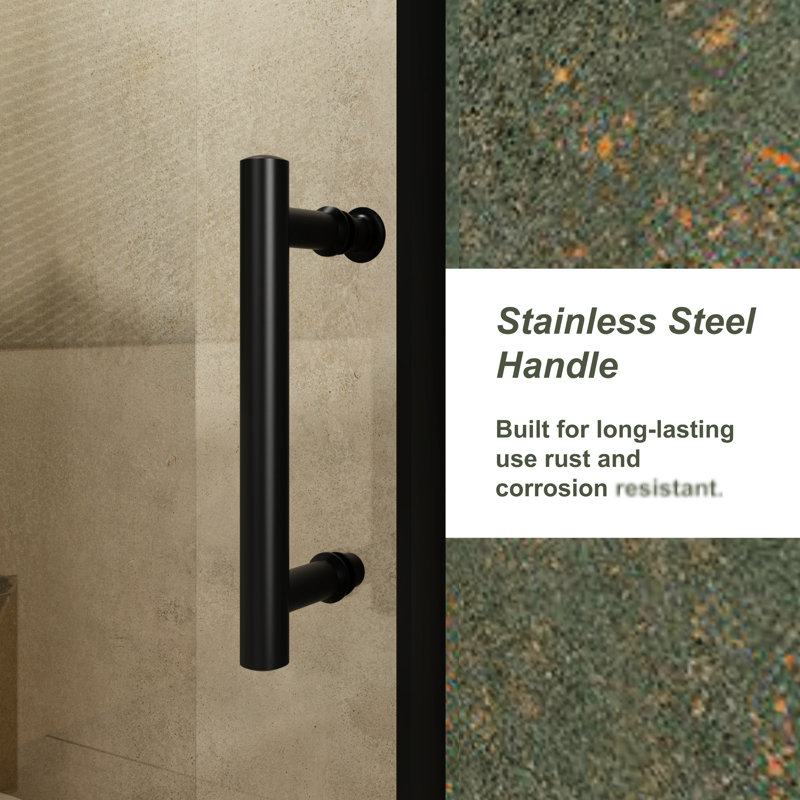 48.in W X 72.in H Shower Door - Clear Tempered Glass, Black Handle, , & Waterproof Construction Adjustable, Aesthetics