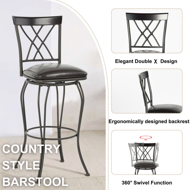 Tabouret de bar à hauteur de comptoir de style campagnard avec cadre en métal pour îlot de cuisine Yistro, 2