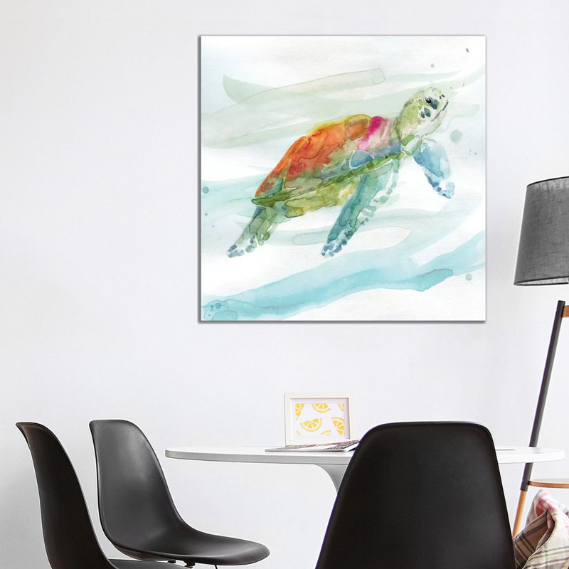 Tortue des tropiques I, H 37 po x l 37 po x P 1,5 po, Toile avec cadre noir, Pas de tapis