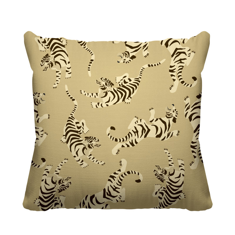 Coussin décoratif intérieur / extérieur Tigger Boho Tiger, L 15 po x H 15 po, Champagne