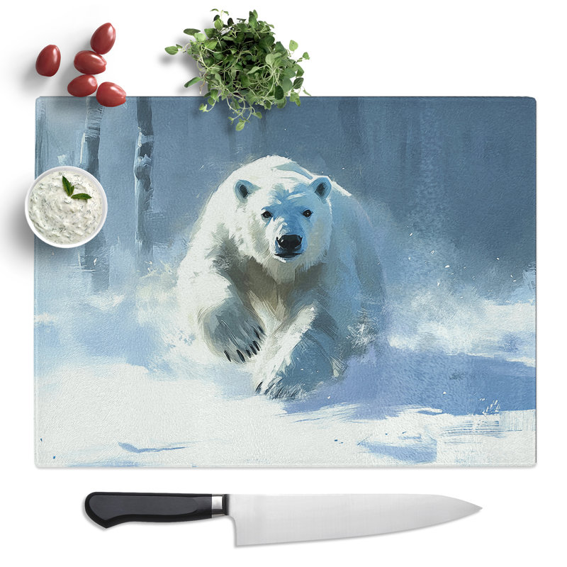 Polar Bear Illustrated  Glass Chopping Board