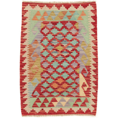 Rectangle 60 cm x 90 cm Geometric Wool Hand Woven Kilim Area Rug
