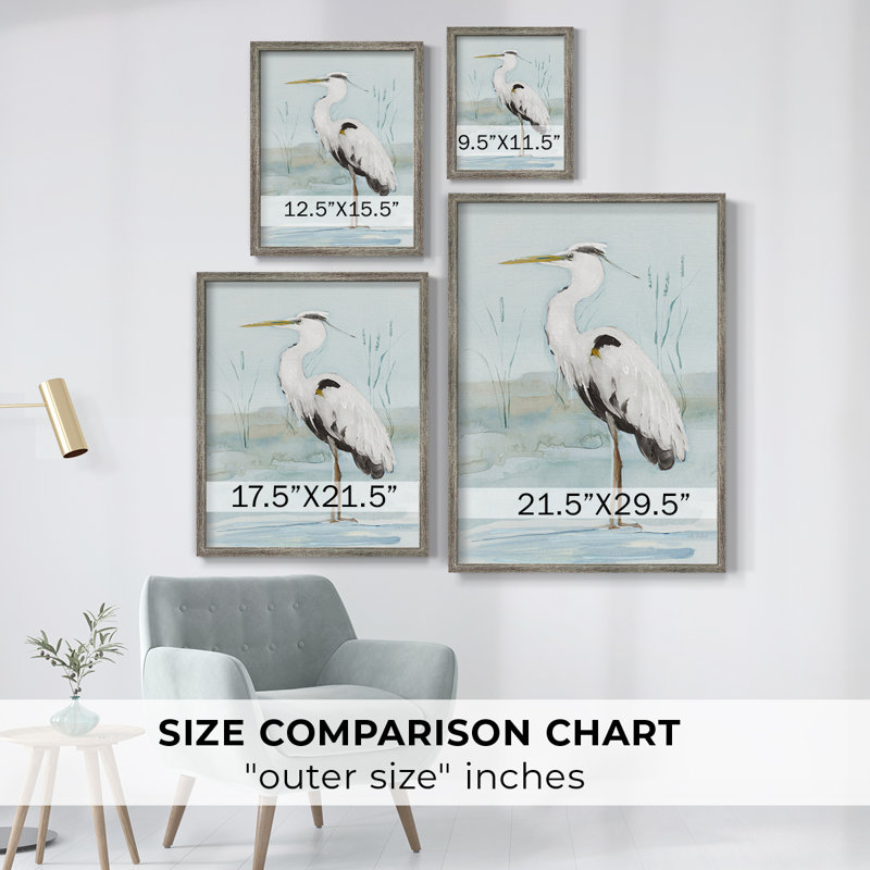 Heron on Blue II, reproduction encadrée - bois massif, H 11 po x l 9 po