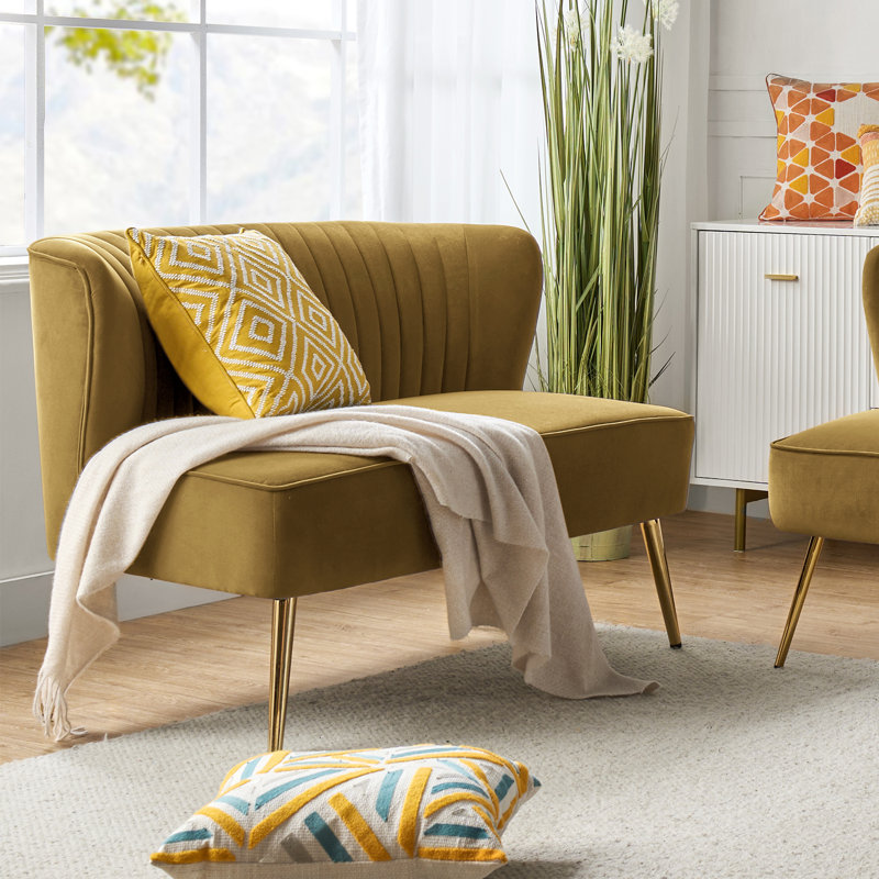 Euclid 47" Velvet 2-Seat Armless Loveseat, Golden