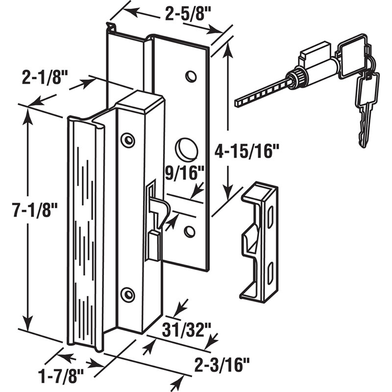 Patio Door Surface with Hook Latch, Extruded, Black Finish, Keyed (Single Pack)