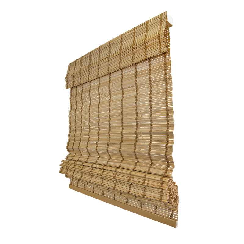 Cordless Light Filtering Woven Wood Bamboo Roman Shade with Valance, 29"W x 64"L, Deer