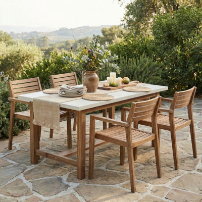 Ensemble de salle à manger d'extérieur en bois d'acacia 5 pièces de 5 pièces, table rectangulaire de 59,06 pouces avec trou pour parasol, convenant à un patio ou à une pelouse