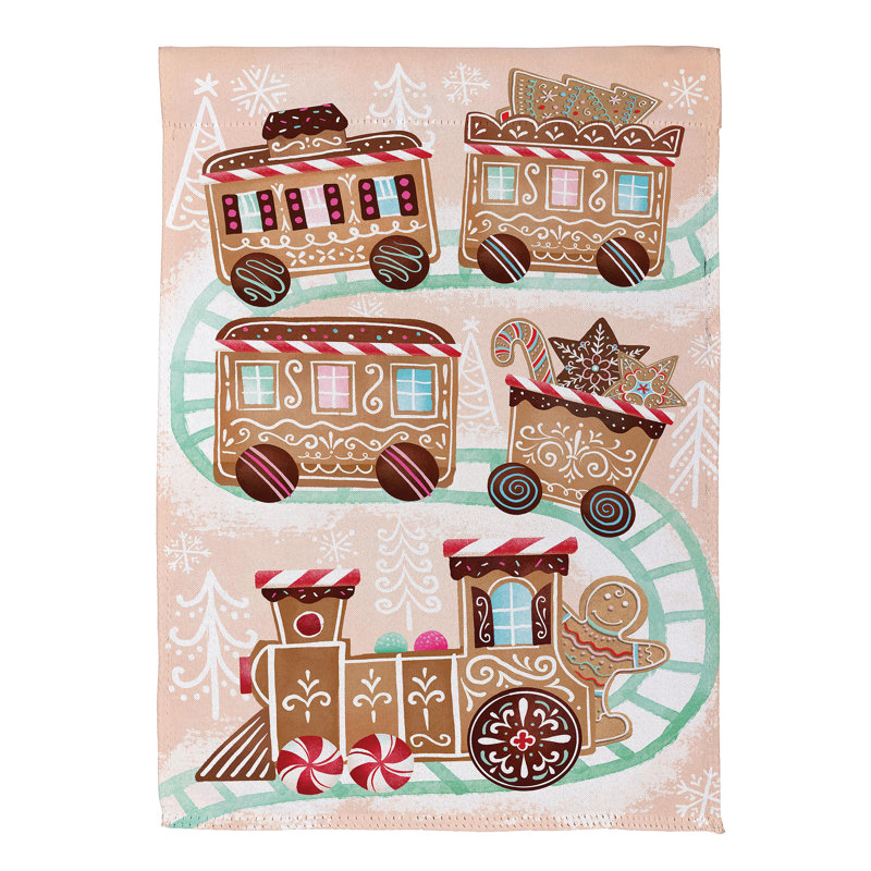 Drapeau de jardin en daim Gingerbread Train
