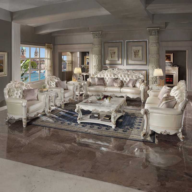 Vendome 70" Champagne and Antique Pearl Loveseat with Pillows