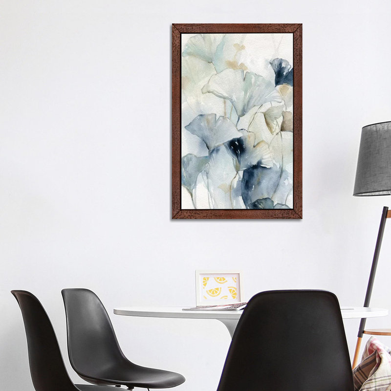 Indigo Gingko I - Painting on Canvas, 66.04 cm H x 45.72 cm W, Brown Framed