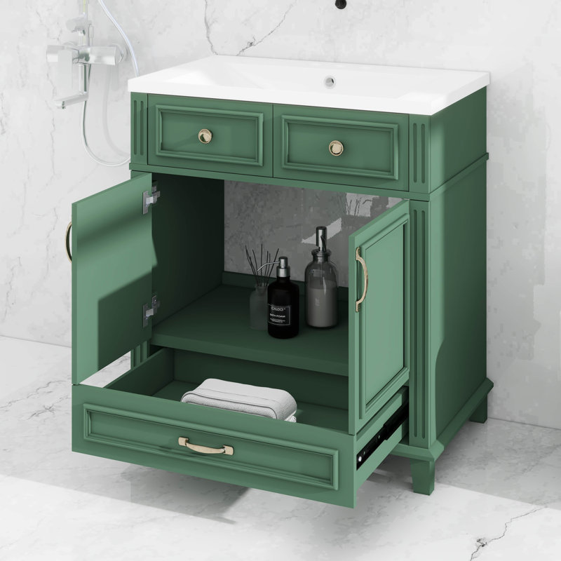 Ensemble de meuble-lavabo 30 po avec lavabo, 2 portes et 1 tiroir, Vert