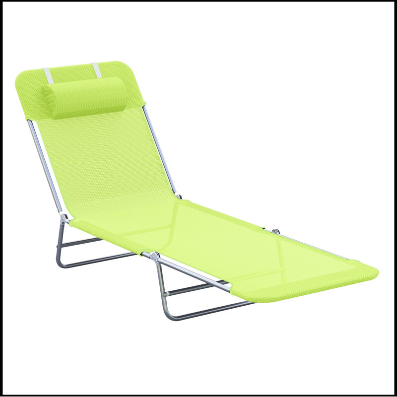 Ginder Folding Chaise Lounge Chair, Pool Sun Tanning Chair, Outdoor Lounge Chair with Reclining Back, Breathable Mesh Seat, Headrest for Beach, Yard, Patio