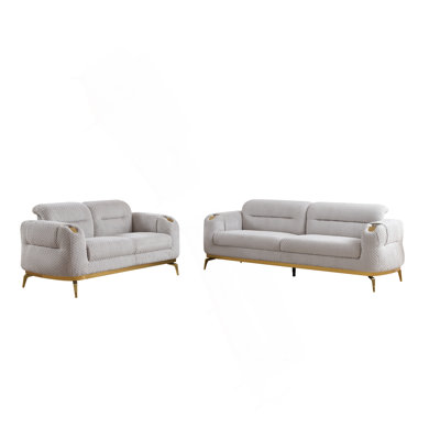 2PC Living Room Set (Sofa + Loveseat) Made With Wood And Gold Accents In Gray