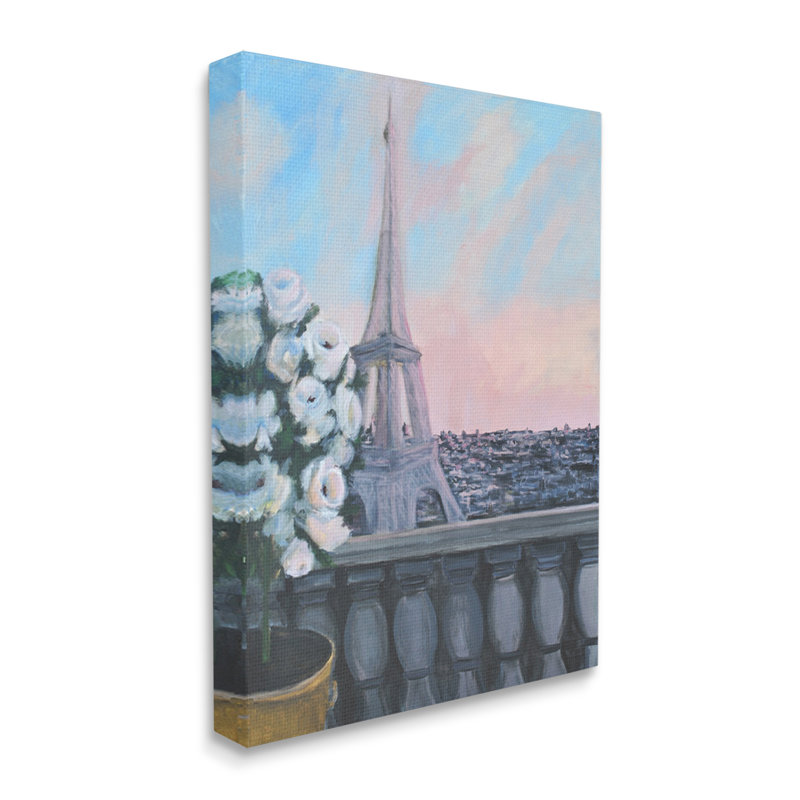 Printemps, Tour Eiffel, balcon, architecture européenne traditionnelle XXL, estampe numérique encadrée par Allayn Stevens