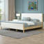 Modern White Boucle Upholstered Platform Bed Frame with Rubberwood Legs, Queen & King Size, No Box Spring Needed-455396173