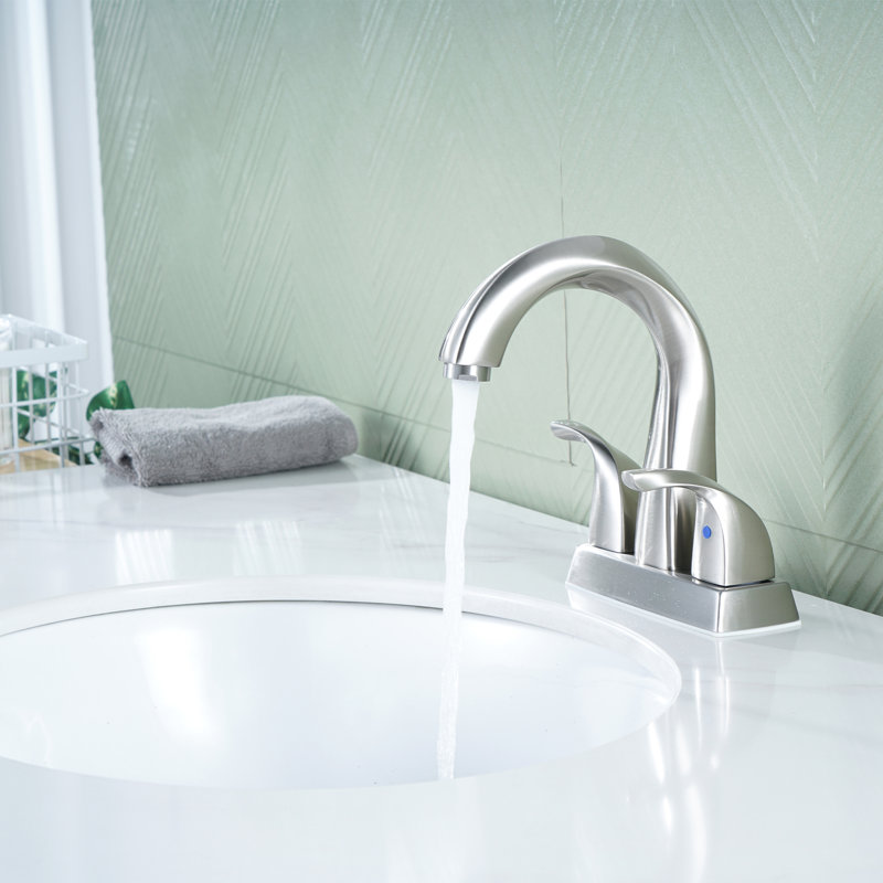 Robinet de lavabo de salle de bain à poignée double 4 pouces avec ensemble de drain, Nickel brossé