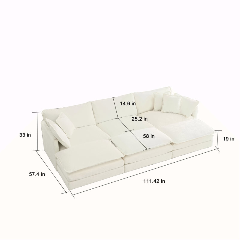 Ensemble de canapé modulaire moderne en chenille 3 pièces à assise profonde, idéal pour le confort et les agencements de salon polyvalents.