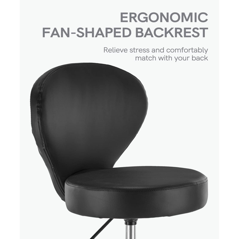 Backed Adjustable Height Ergonomic Lab Stool with Wheels, Black