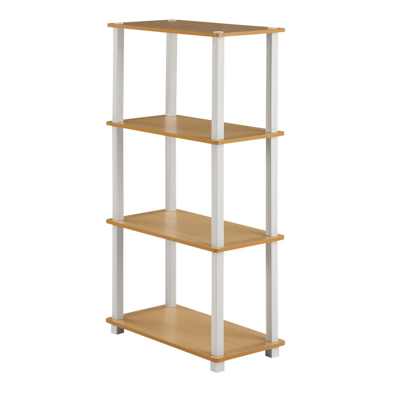 Johnston 4 Tier Toolless Assembly Shelving Unit Bookcase, Beech/White Square Tube