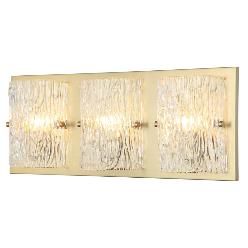 Éclairage pour salle de bain 3 lumières à intensité variable, Laiton satiné, H 9,8 po x l 23 po x P 3,8 po, 3