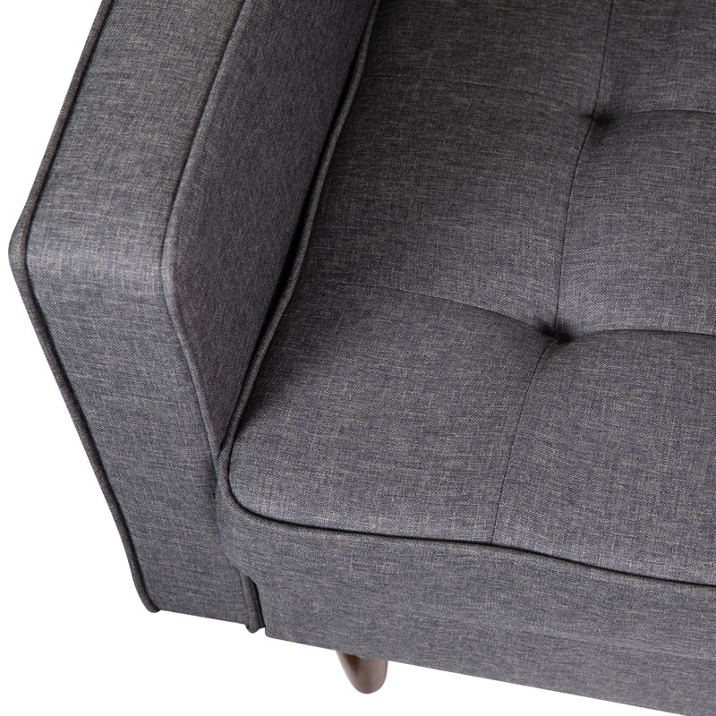 Mid-Century Modern Commercial Grade Tufted Faux Linen Armchair with Solid Wood Legs, Dark Gray Polyester Blend