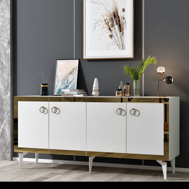 Helvey 150cm Console Table, White/Golden