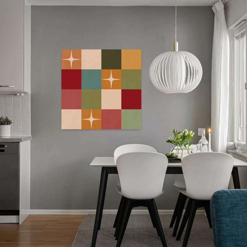 Atomic Starburst Grid, abstrait, paysage géométrique coloré, impression d'art mural, H 32 po x l 32 po