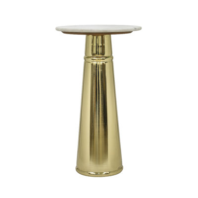 Table de bout latérale en marbre blanc 14 po, table d'appoint moderne à base en métal poli et piédestal, table de chevet décorative compacte pour le vestibule du salon