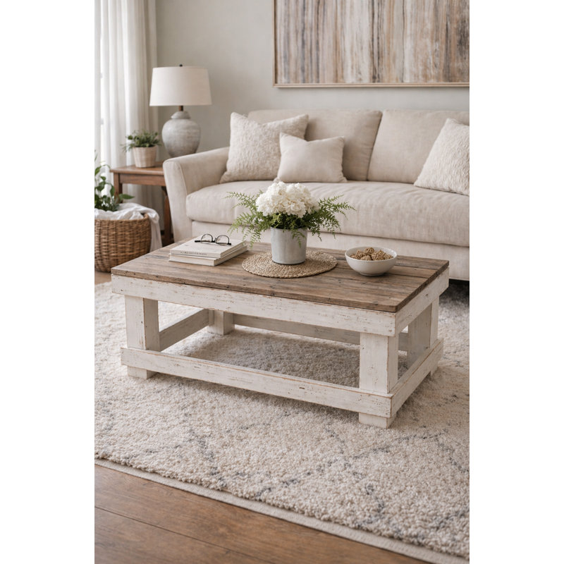 Table basse 40 po en bois récupéré - table de ferme blanche Combo | Bois massif, fait à la main, entièrement assemblé, Brun