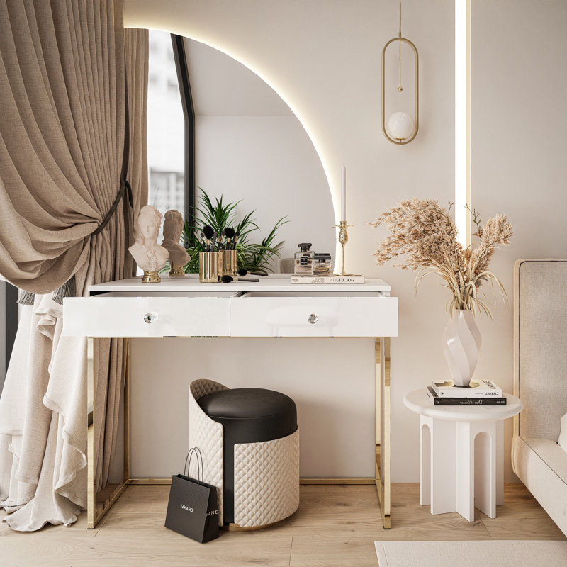 Daijuan Dressing Table with Mirror, White/White
