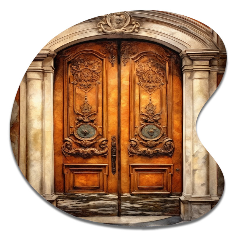 Vieille porte en bois avec sculptures à Paris III - décoration murale irrégulière en métal Paris, H 27 po x l 27 po