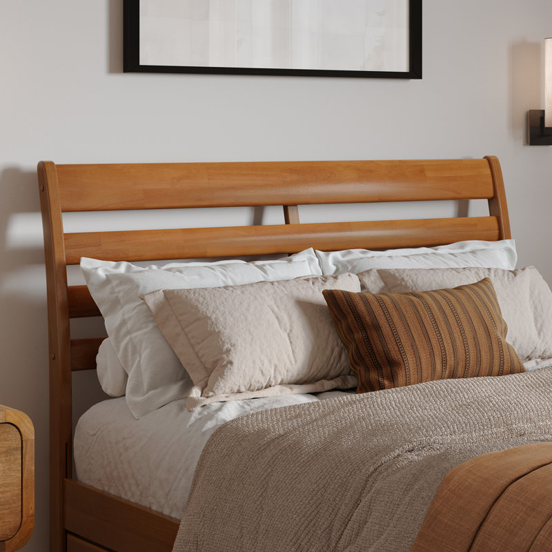 Ashmun Solid Wood Sleigh Slat Panel Headboard, Light Toffee, Full