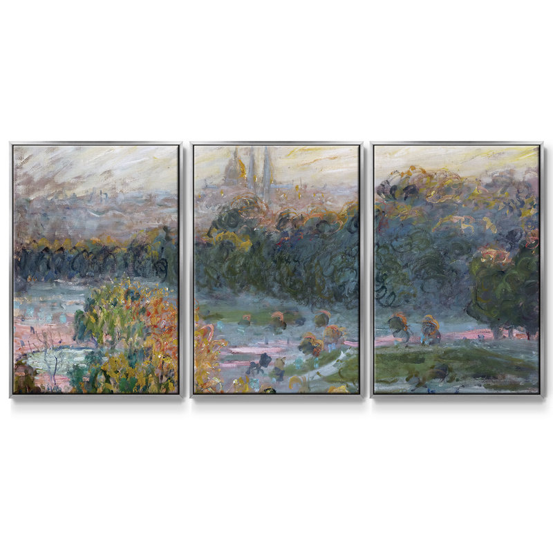Les Tuileries (étude), 1876 - 3 pièces, reproduction sur toile, H 24 po x l 48 po x P 2 po, Argent