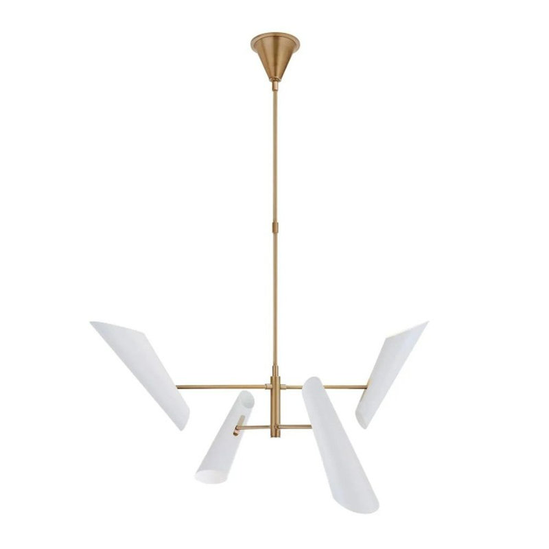 Brushed Brass and Black Mid-Century Modern LED Chandelier