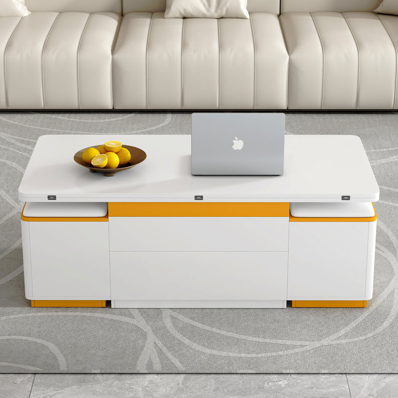 Ensemble de tables basses pliantes multifonctionnelles avec tabourets de rangement, Blanc