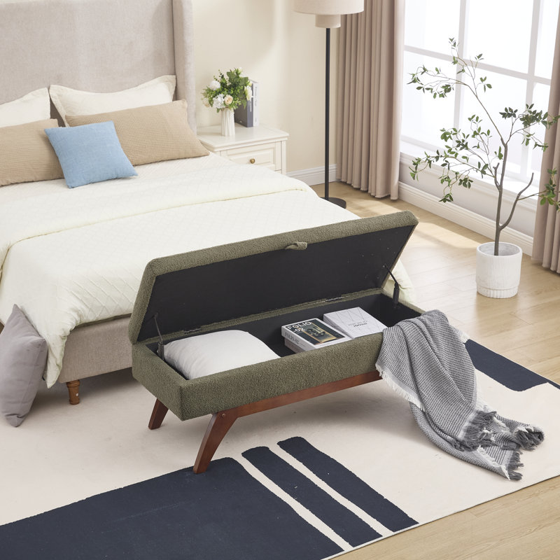 46.8'' Wide Rectangle Storage Ottoman Faux Leather Ottoman With Storage Bedroom Bench Upholstered Bench, Green
