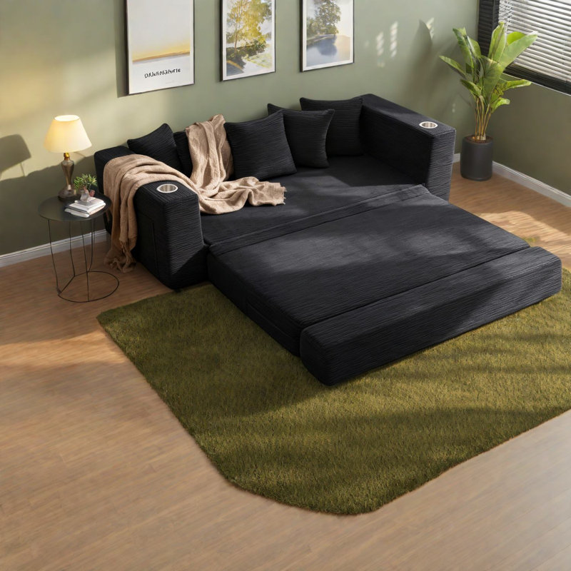 Canapé en mousse noire peu encombrant, convertible moderne pour la maison