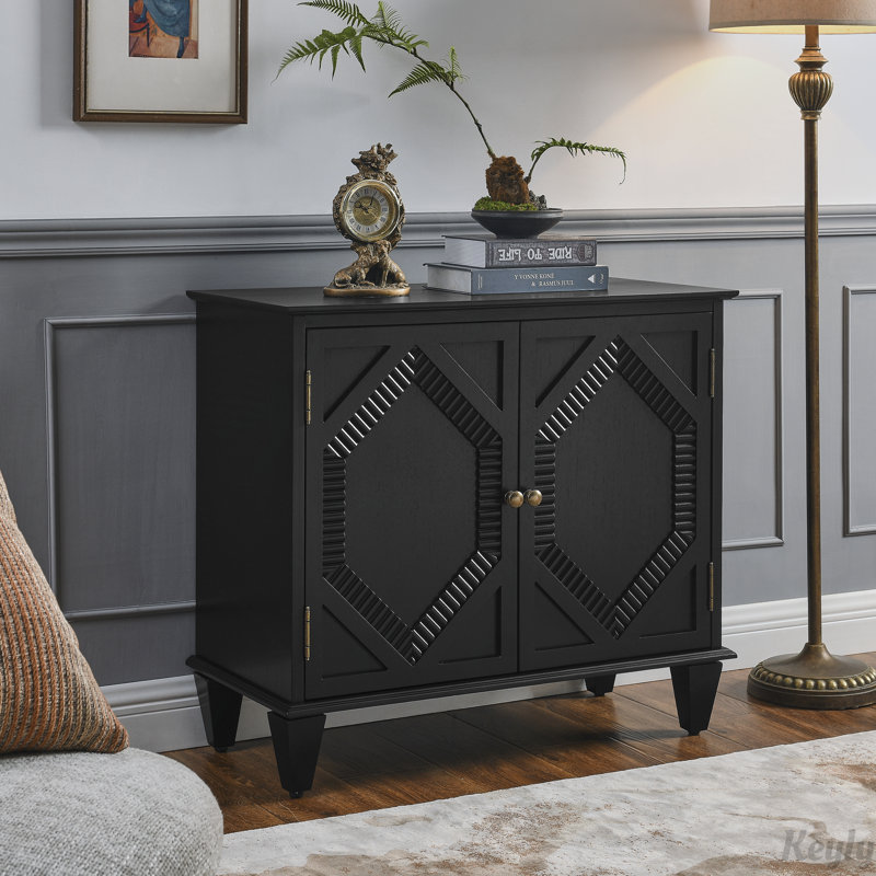 Buffet rétro 33,6 "en bois avec rangement, Noir