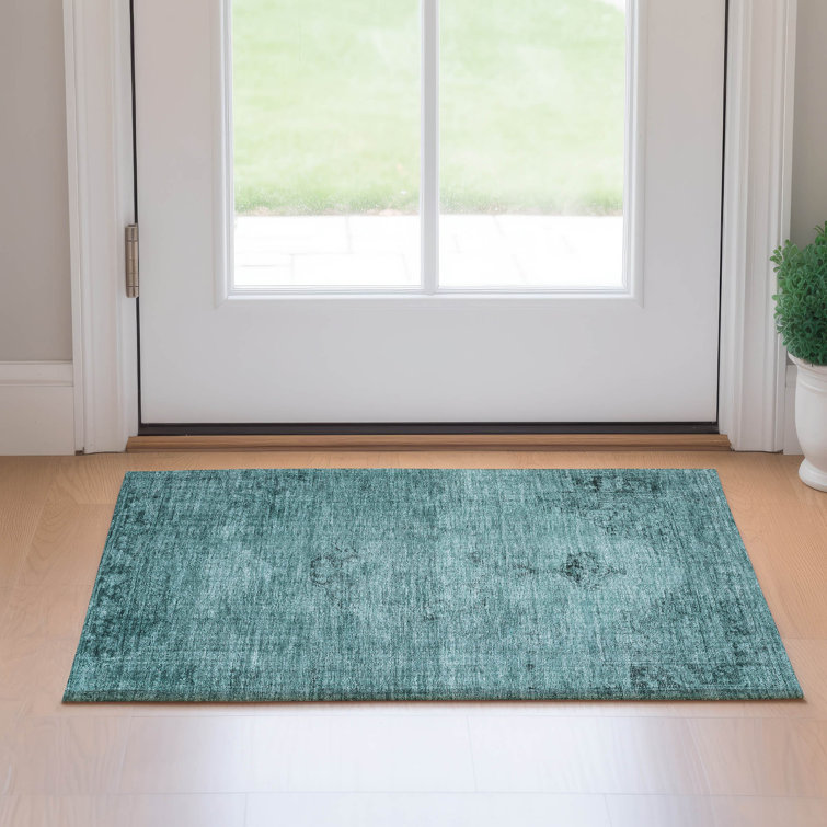 Tapis bleu sarcelle lavable à la machine Premium Kiyondrea