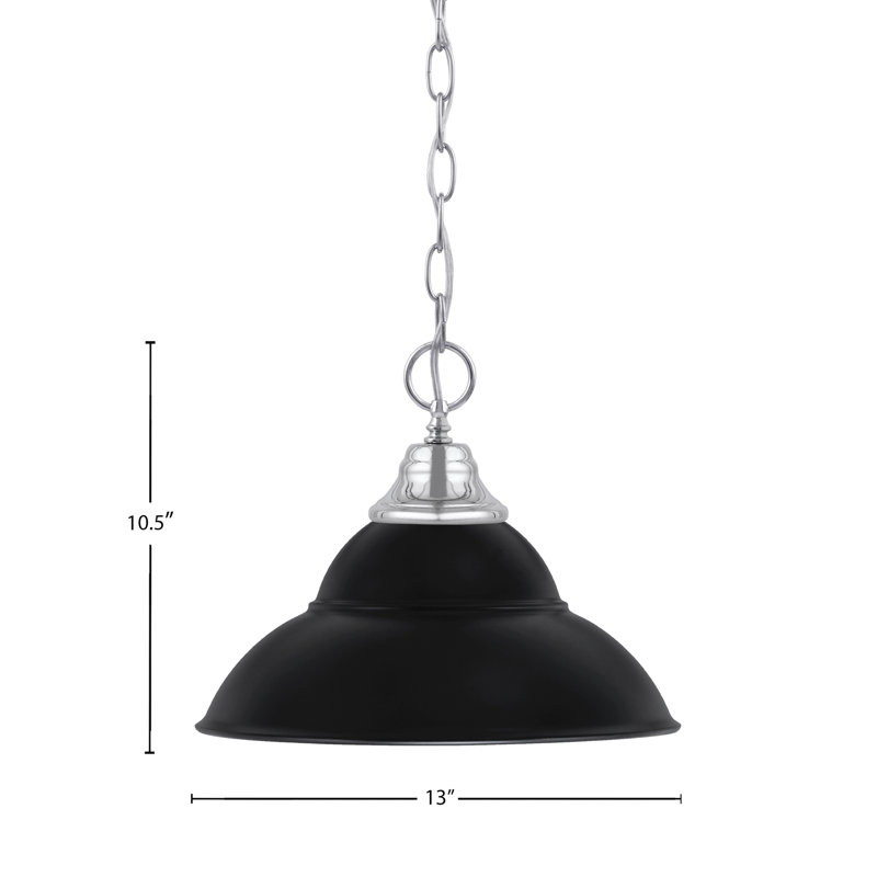 Luminaire suspendu en métal à double chaîne avec suspension Aeronwen, H 10,5 po x l 13 po, Noir mat, Chrome