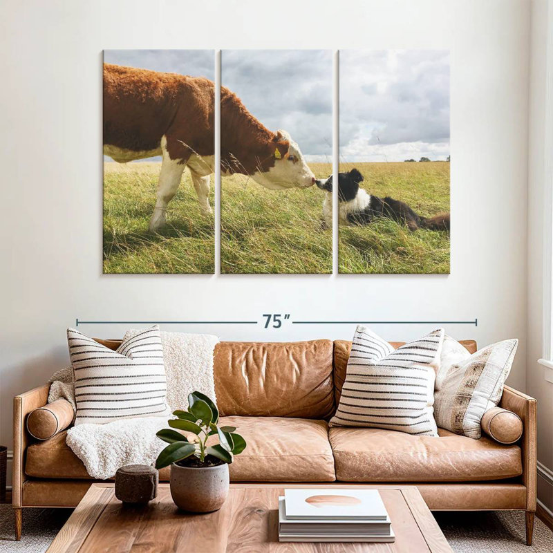 Border collie et vache, H 42 po x l 65 po