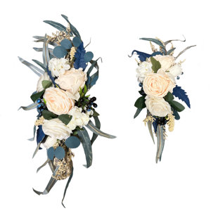 Élégant signe floral de bienvenue bleu sarcelle et rose - ensemble de 2
