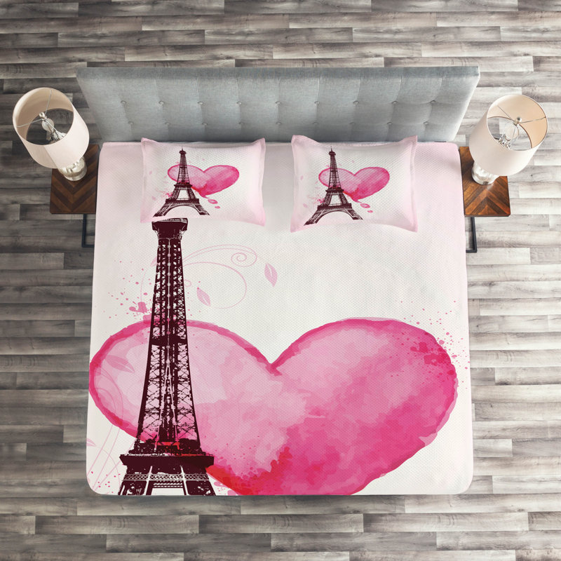 Eiffel Tower Eclectic Polyester Coverlet, King Bedspread + 2 Shams