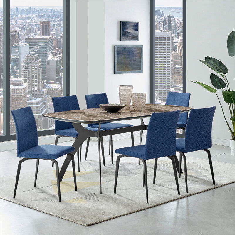 Chaises de salle à manger en tissu et métal bleu Lyon - ensemble de 2