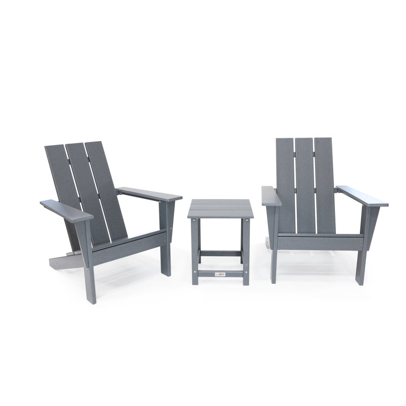 Ensemble de chaises et de chaises Adirondack d'extérieur en PEHD LuXeo Arcadia, 3 pièces, Gris